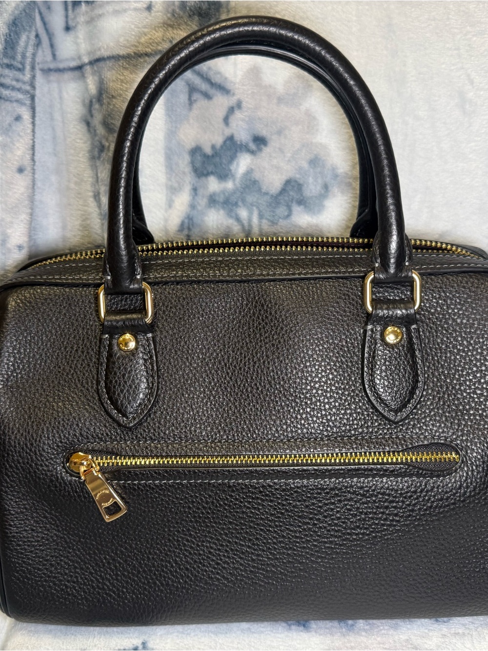 Coach New York Black Pebbled Leather medium Rowan with gold hardware - Picture 2 of 7